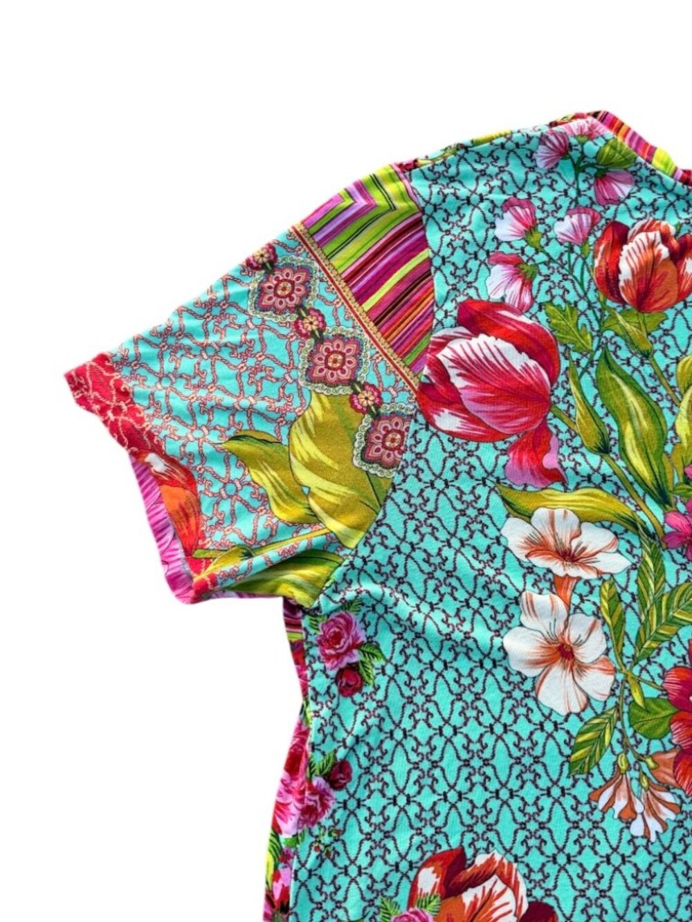 Johnny Was Floral Bamboo V-Neck Bohemian Jersey Top | Women’s Size L - Picture 8 of 13
